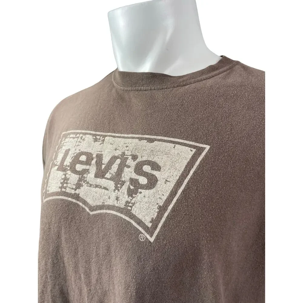 Levi's Men's Brown Logo Short Sleeve Crew Neck Y2k Basic T Shirt Tee Top Size XL